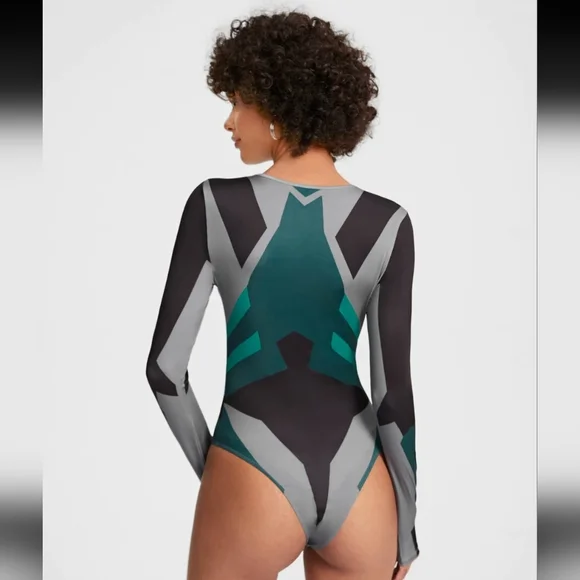 SHEIN Teal and Gray Cutout Bodysuit - Picture 5 of 9